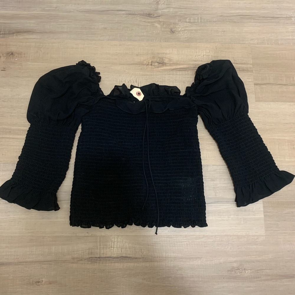 Black Reformation Square Neckline Three-quarter Sleeve Top